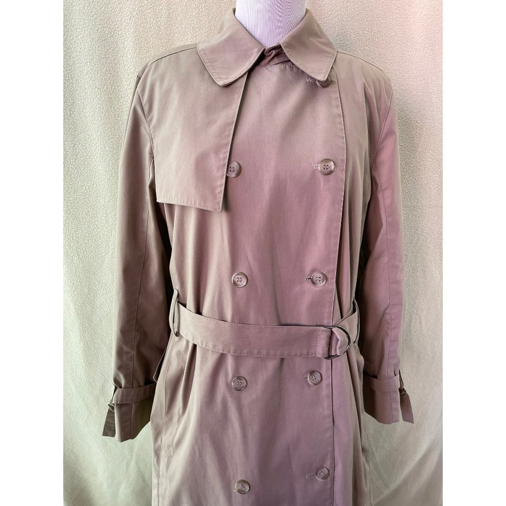 London Fog Khaki (Tan) Long Button Front Waist Belt Trench/Overcoat, Size 16W - Picture 2 of 12
